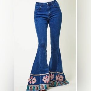 Embroidered Flare Blue Jeans